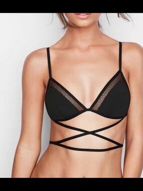 Victorias Secret Very Sexy Strappy Wrap Triangle Bralette Bra Black S